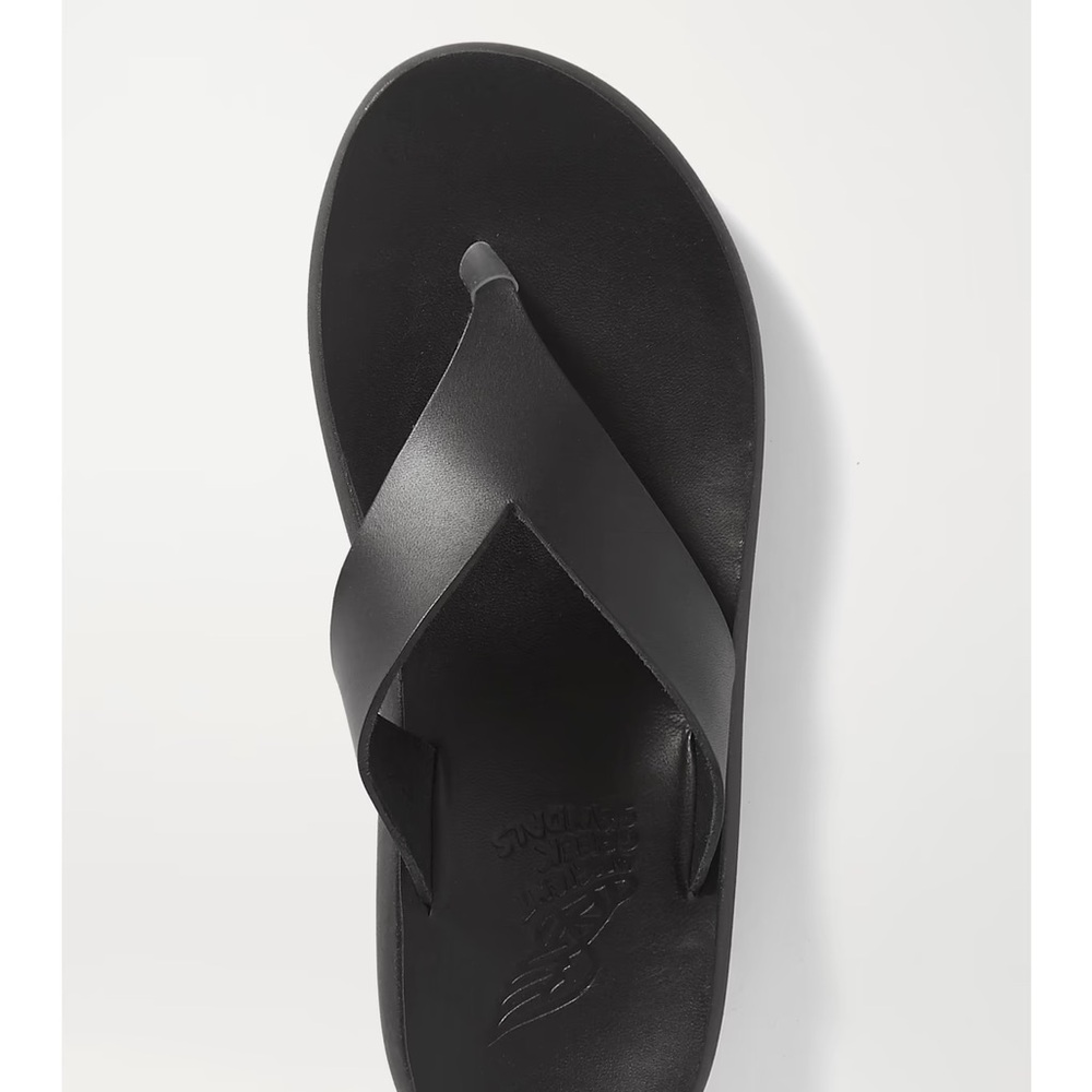 Ancient Greek Sandals Black Minimalist Leather Thong Sandals - Picture 4 of 12